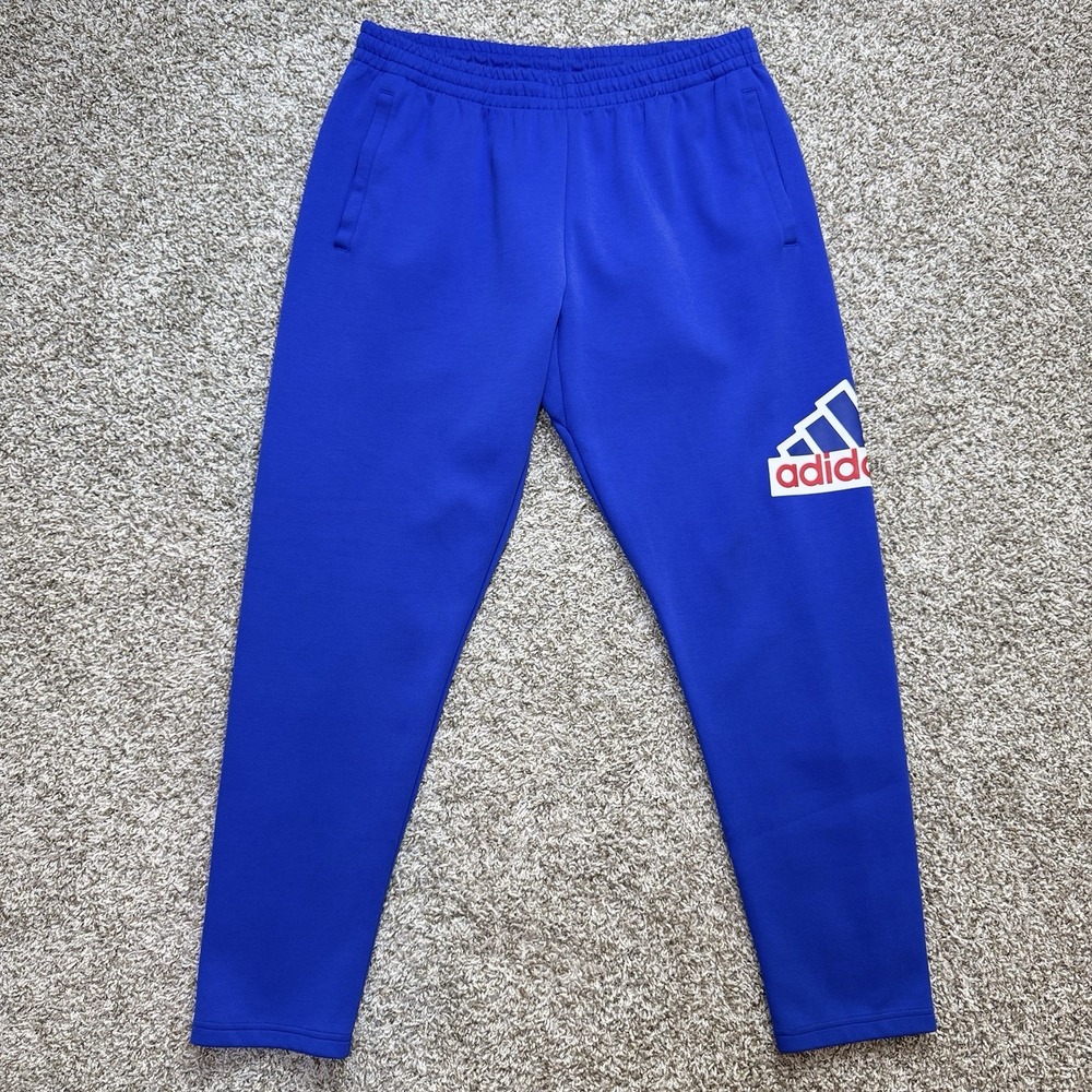 Adidas Mens M Blue Big Logo Tapered Sweatpants Joggers Elastic Waist Pockets